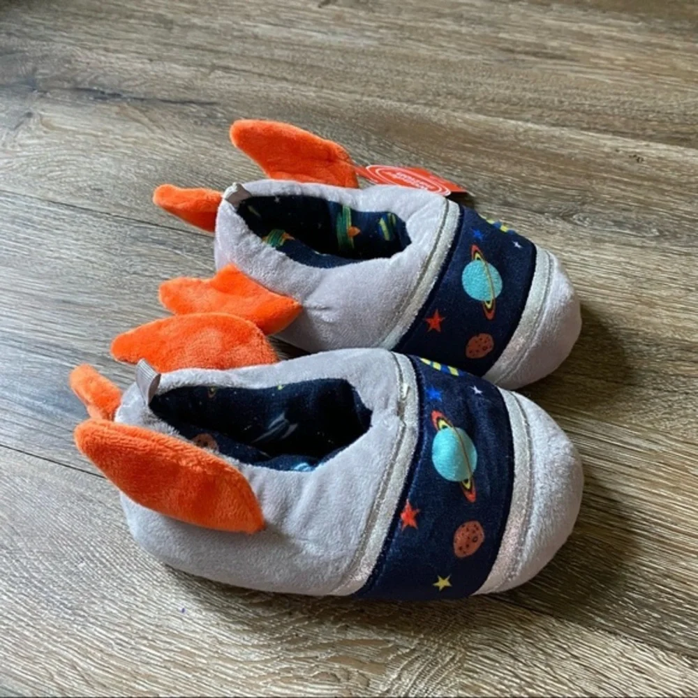 Wonder Nation Slippers Boys Size 7-8 Space Warm Lining‎ Easy On-Off Kids NEW